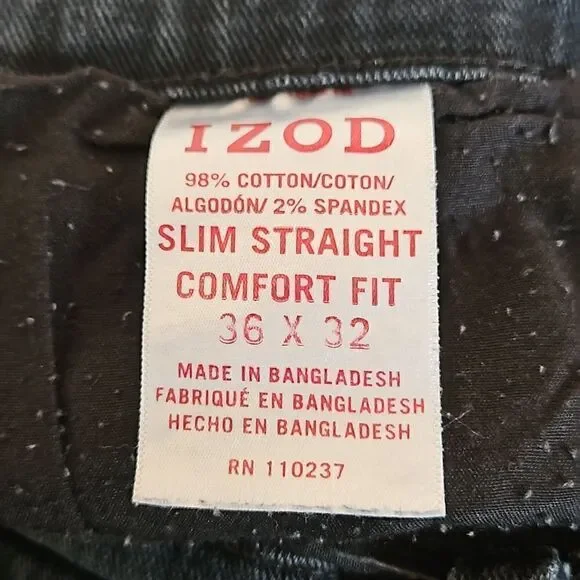 IZOD Men's Denim Jeans Slim Straight, Comfort Fit 36 × 32 Black - Picture 6 of 16
